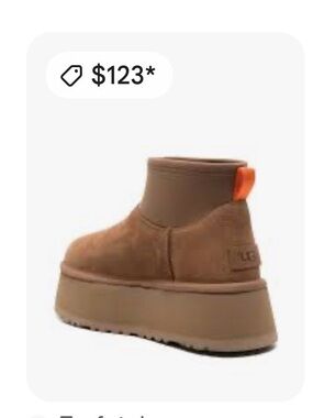 UGG Chestnut Suede Platform Ankle Boot with Orange Pull Tab